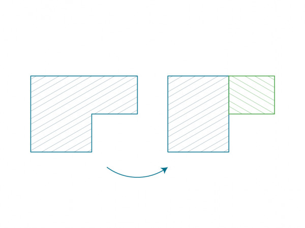 L shaped room can be measured as two rectangles